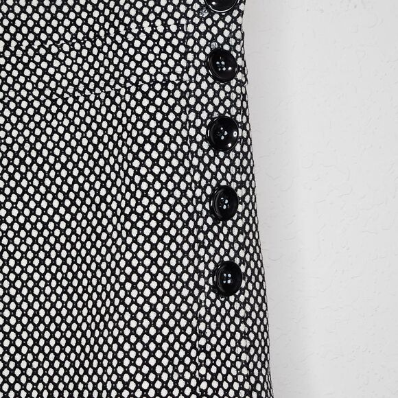 Talbots Petites Wool Skirt Black White Polka Dot Button Detail Lined Size 8P - Picture 3 of 6